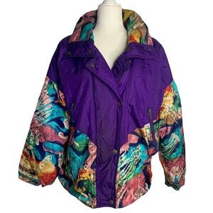 Vintage 80s Puffer Ski Jacket L Purple Bright Radical Coat